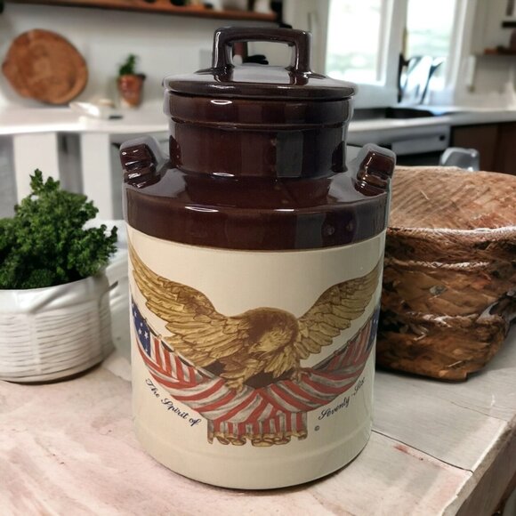 Vtg 1970s McCoy Pottery Carved Wooden Eagle 1776 Cookie Jar Americana 10 x 6.5in - Picture 1 of 10